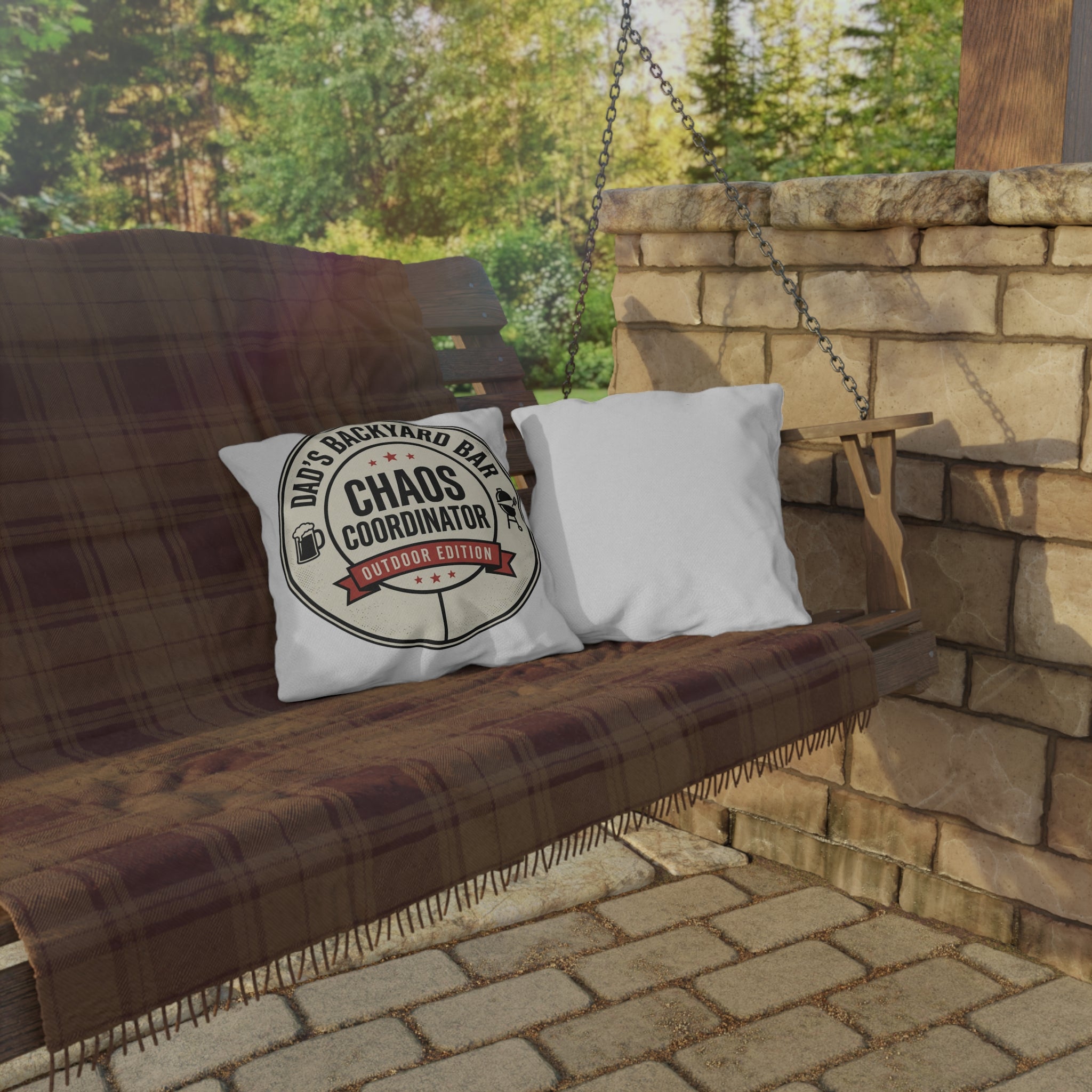 "Dad's Backyard Bar: Chaos Coordinator" Outdoor Pillow
