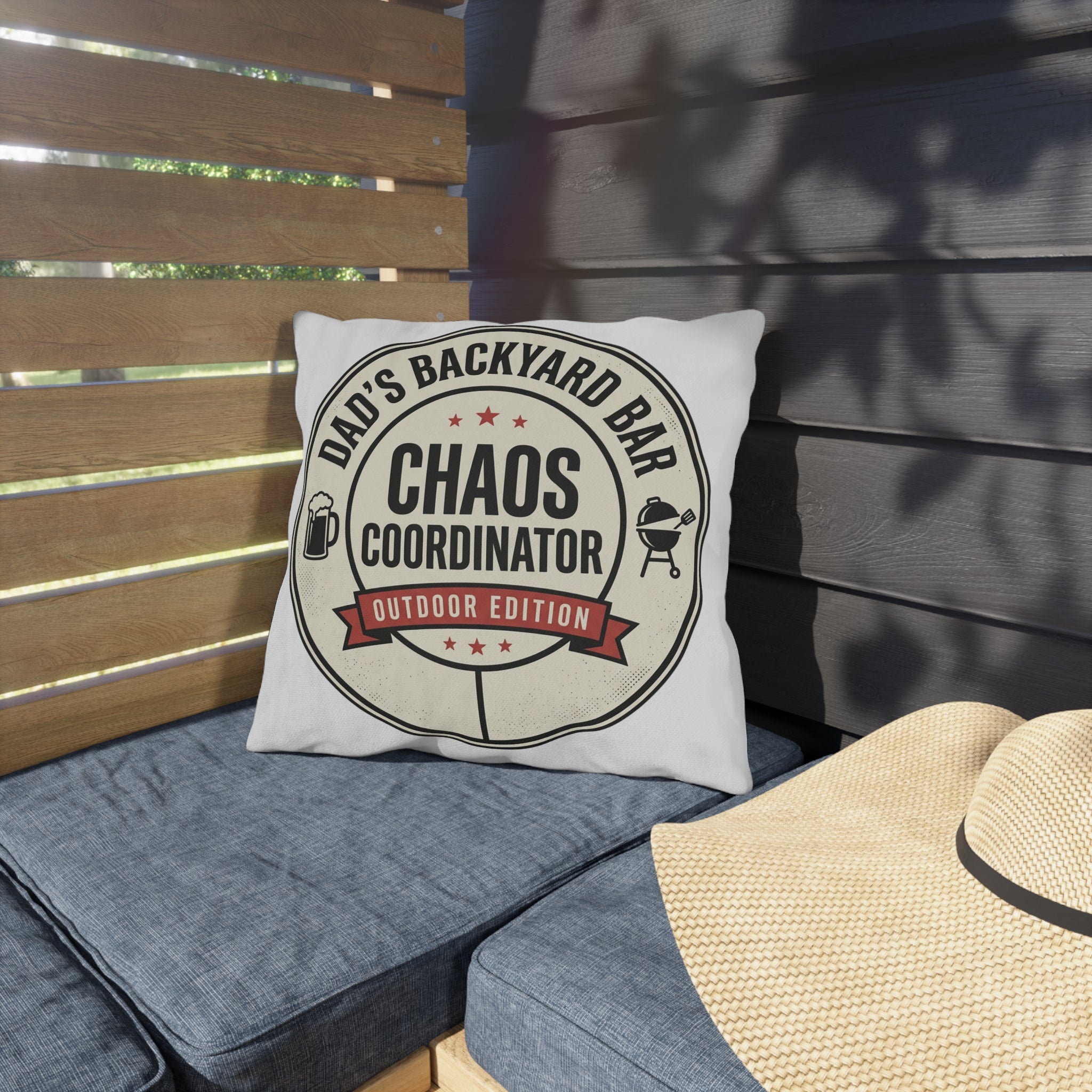 "Dad's Backyard Bar: Chaos Coordinator" Outdoor Pillow
