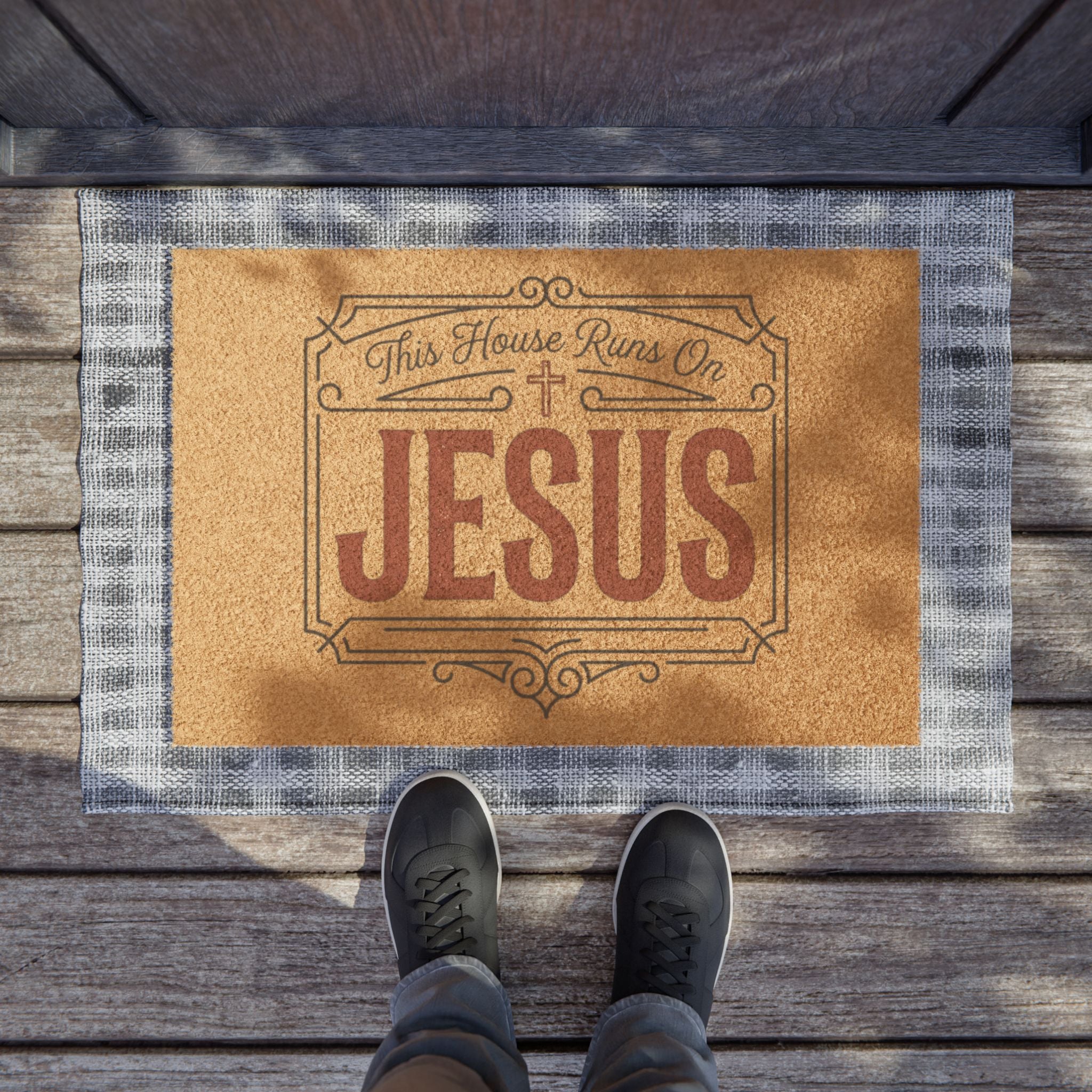 "This House Runs On Jesus" Welcome Mat