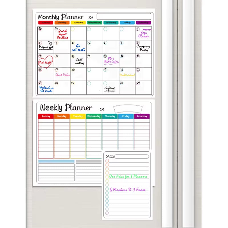 Fridge Sticker Message Board Menu Magnetic Calendar for Fridge Monthly Weekly Planner Calendar Table Dry Erase Whiteboard
