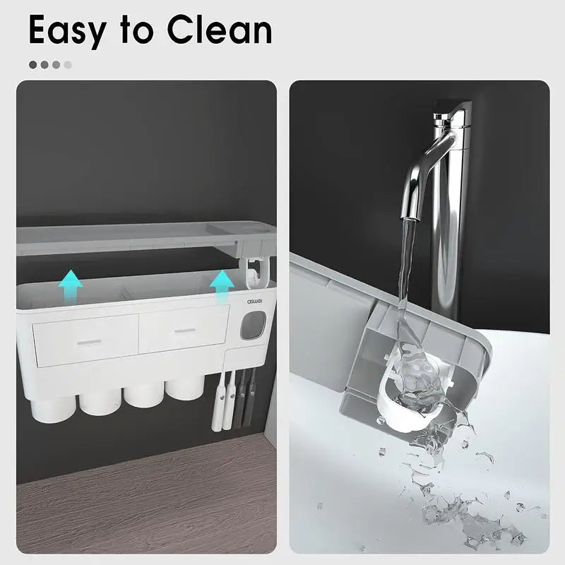 SmileNest Magnetic Bathroom Organizer – Toothbrush Holder, Toothpaste Dispenser & Storage Tray