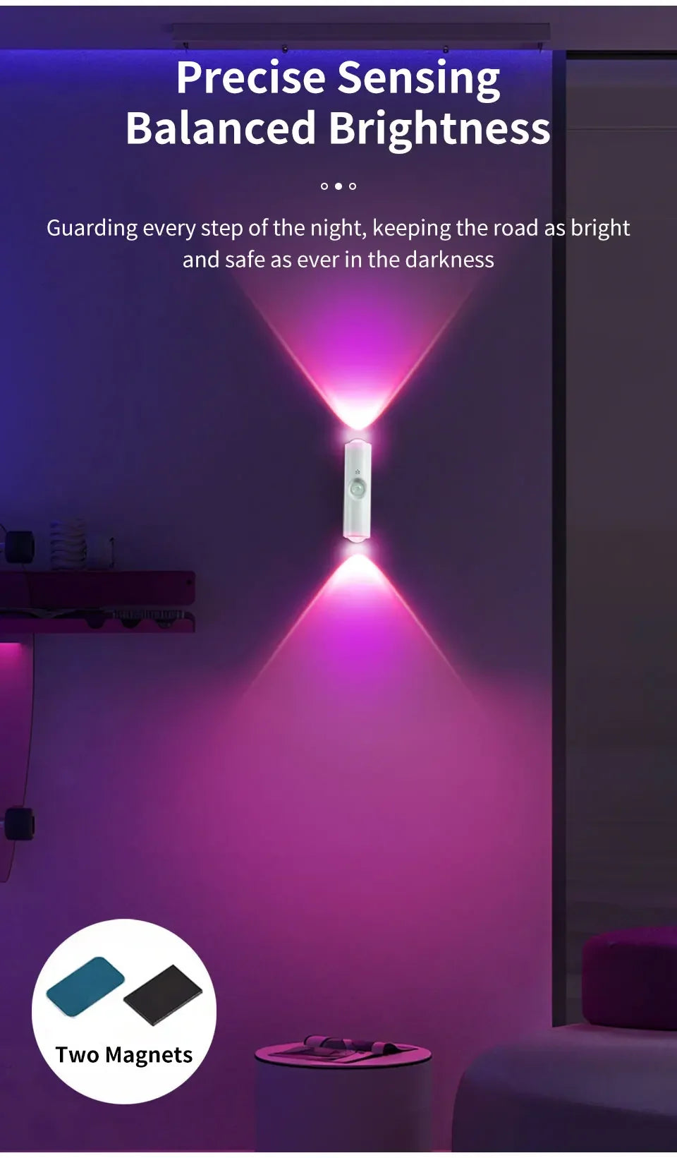 Aura Glow Motion Sensor Light, Rechargeable Magnetic LED for Cabinets, Stairs & Hallways