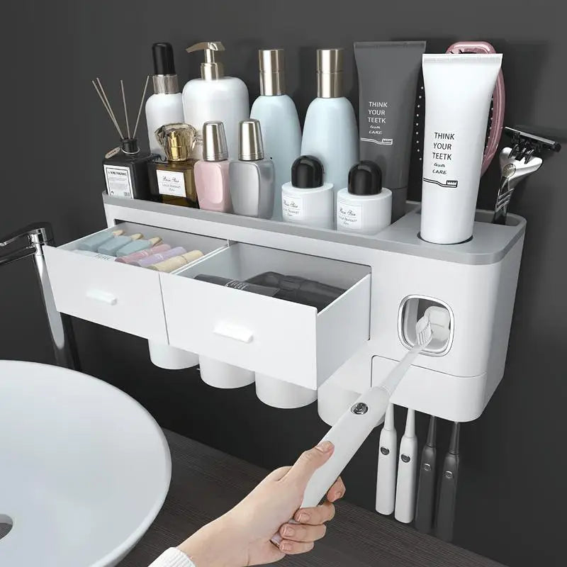 SmileNest Magnetic Bathroom Organizer – Toothbrush Holder, Toothpaste Dispenser & Storage Tray