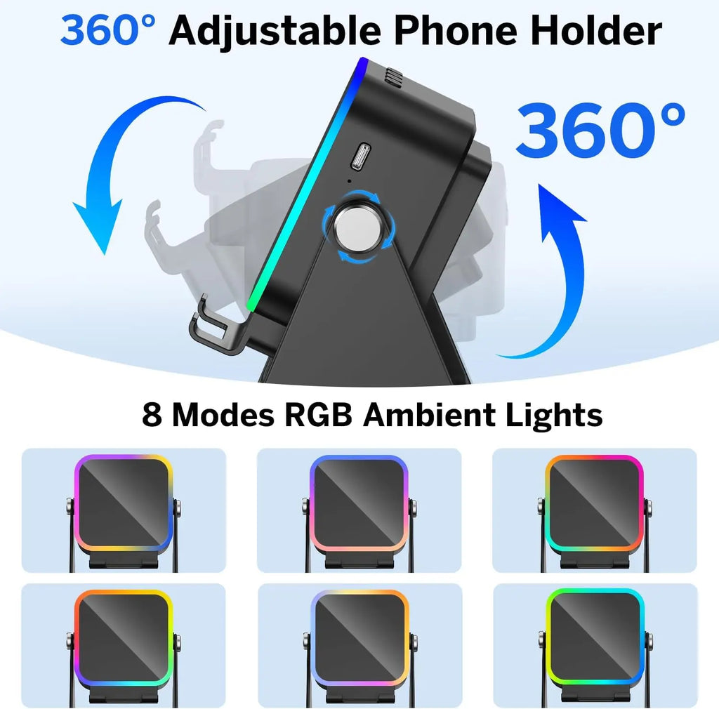 LumiBeat — 5-in-1 Wireless Induction Speaker with Phone Stand & RGB Ambient Light