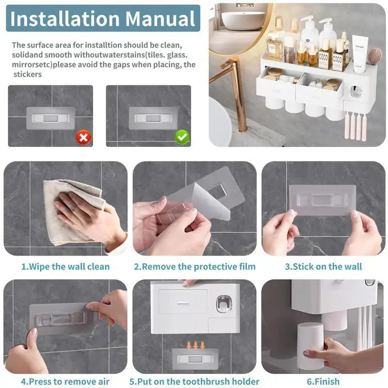 SmileNest Magnetic Bathroom Organizer – Toothbrush Holder, Toothpaste Dispenser & Storage Tray
