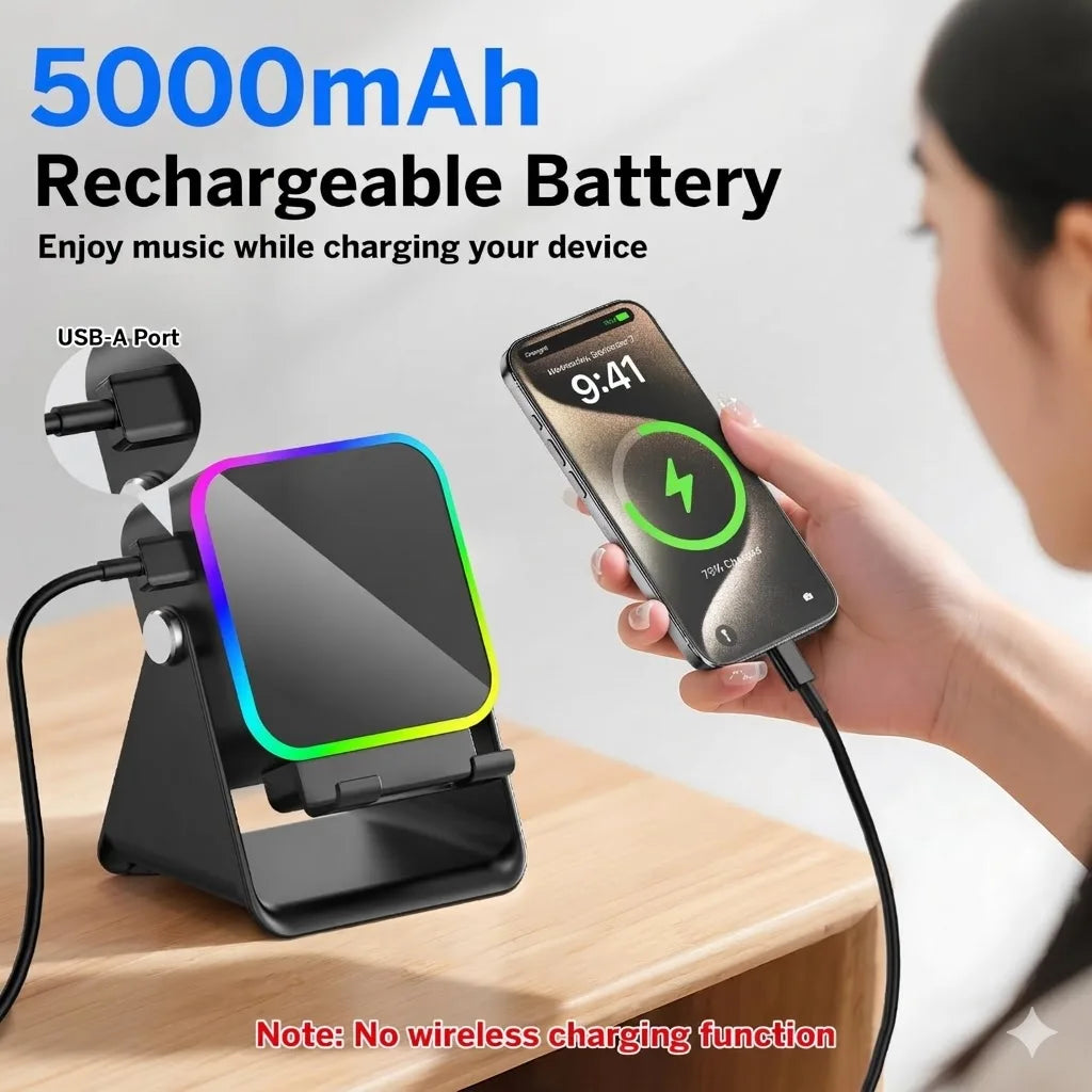 LumiBeat — 5-in-1 Wireless Induction Speaker with Phone Stand & RGB Ambient Light