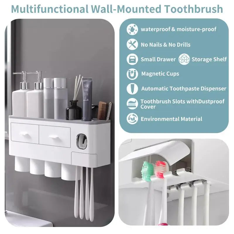 SmileNest Magnetic Bathroom Organizer – Toothbrush Holder, Toothpaste Dispenser & Storage Tray