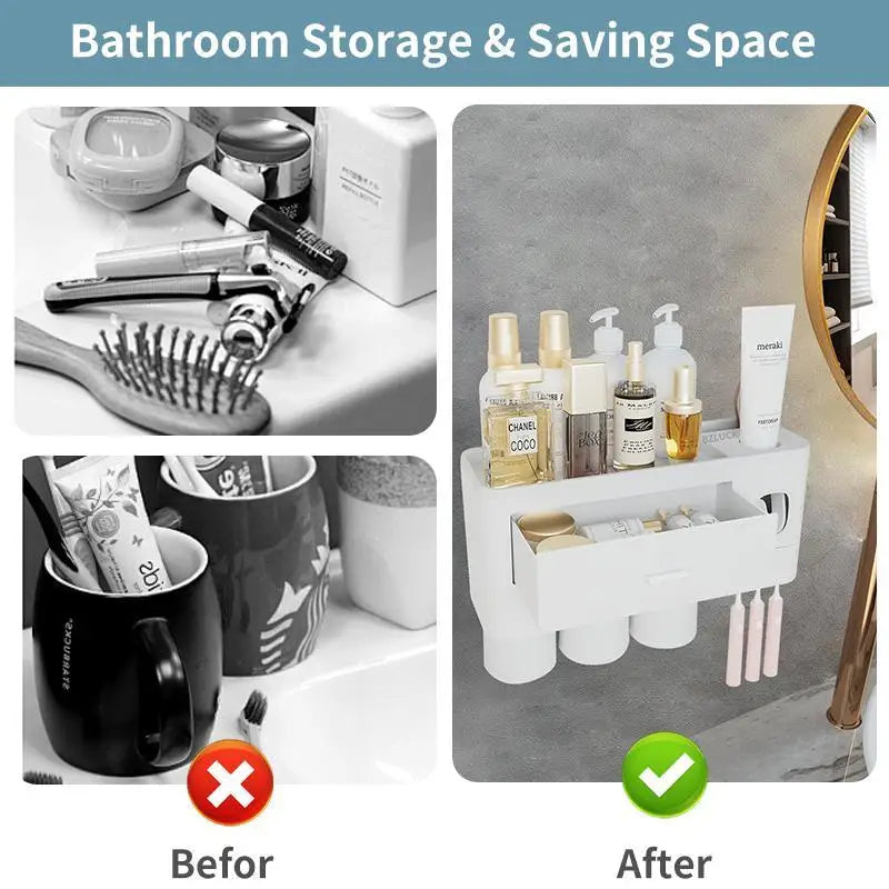 SmileNest Magnetic Bathroom Organizer – Toothbrush Holder, Toothpaste Dispenser & Storage Tray